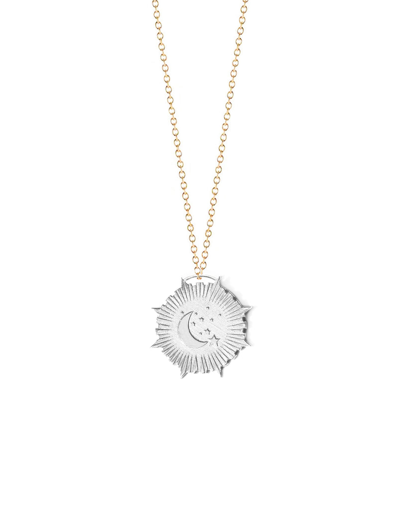 Crescent Moon and Stars Medallion Necklace