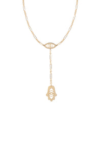 Steph Evil Eye and Hamsa Lariat Necklace