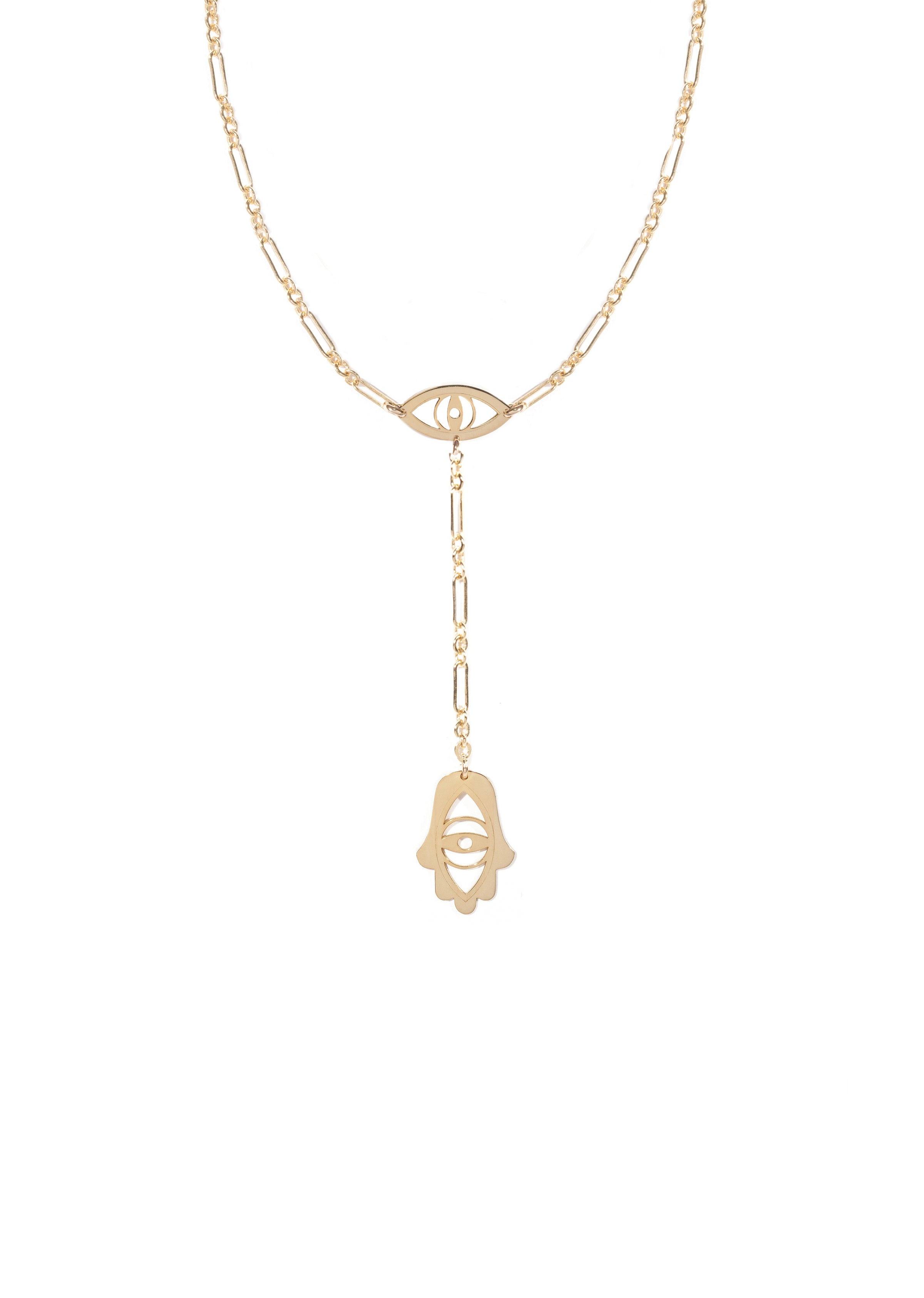 Steph Evil Eye and Hamsa Lariat Necklace