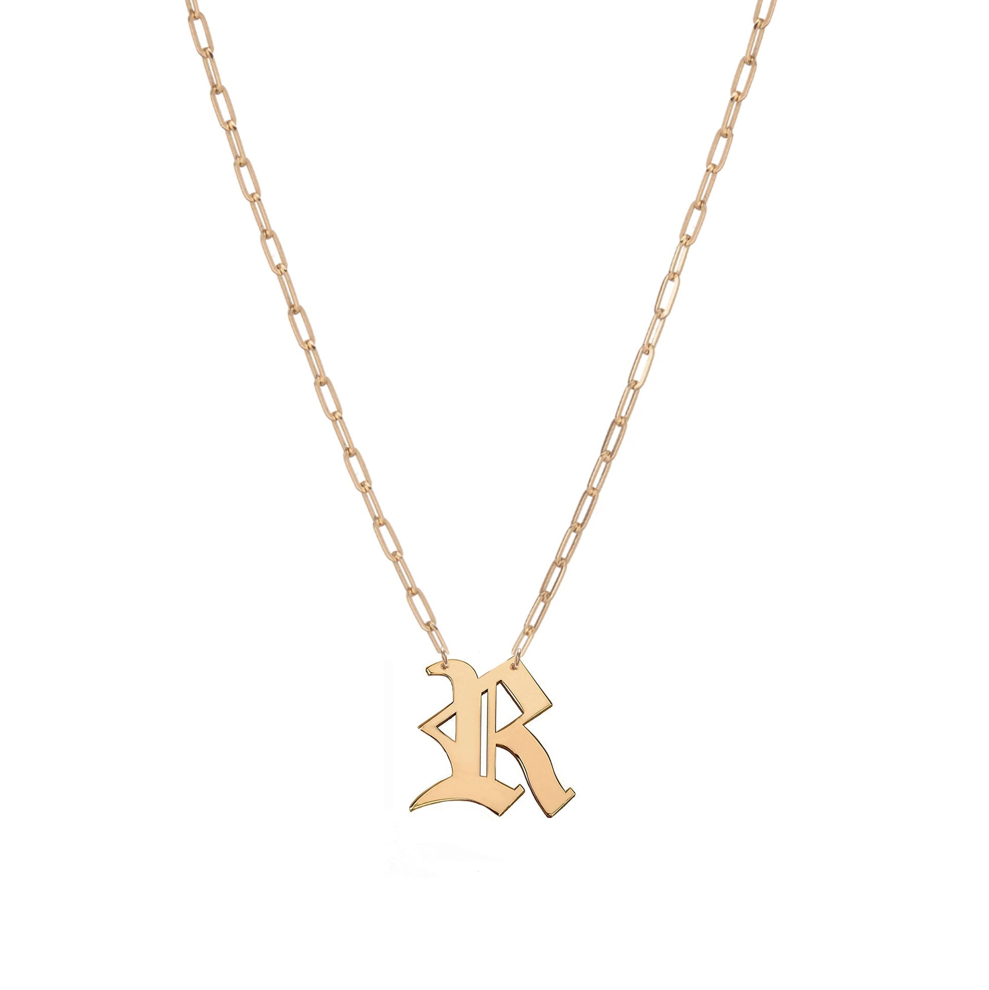 Gothic Initial Paperclip Necklace