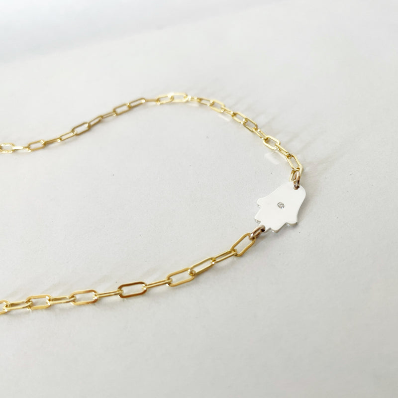 Dani Hamsa Diamond Paperclip Necklace