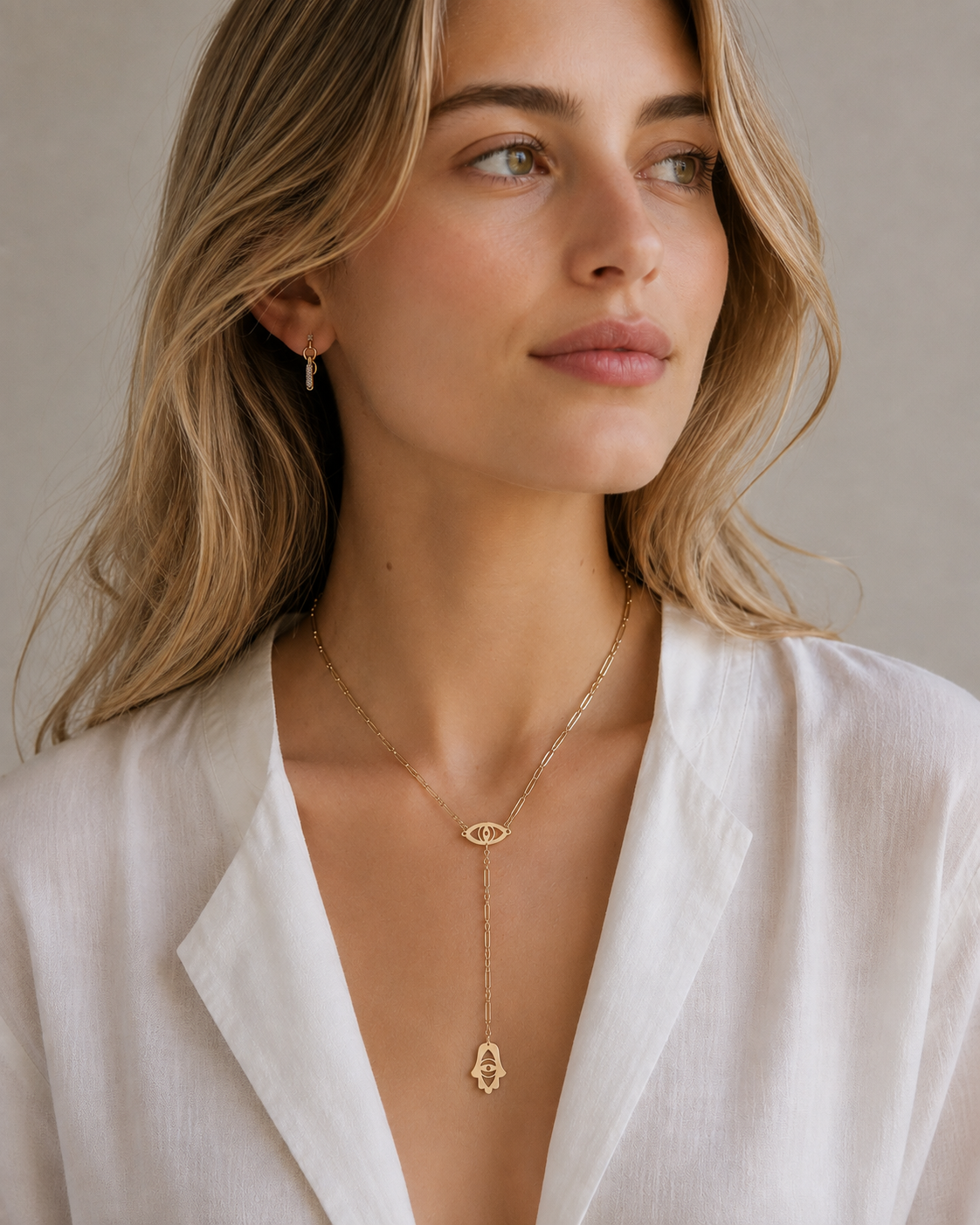 Steph Evil Eye and Hamsa Lariat Necklace