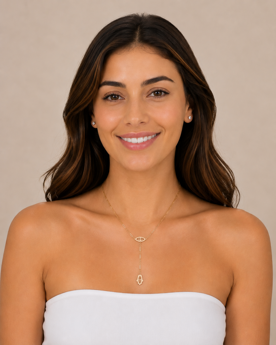 Steph Evil Eye and Hamsa Lariat Necklace