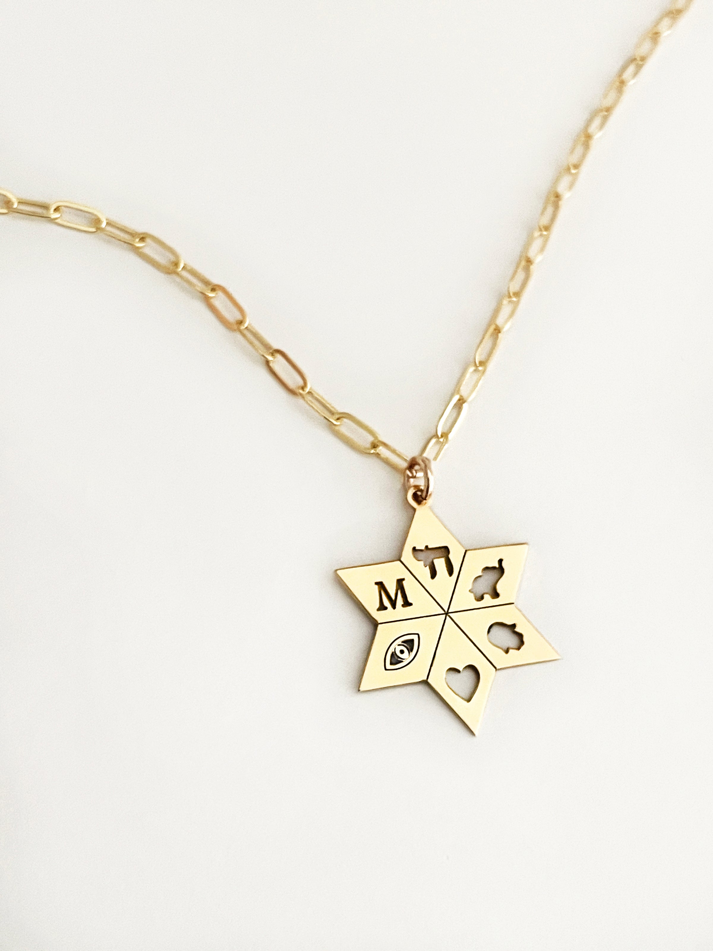 Amelia Star of David Initial Paperclip Necklace