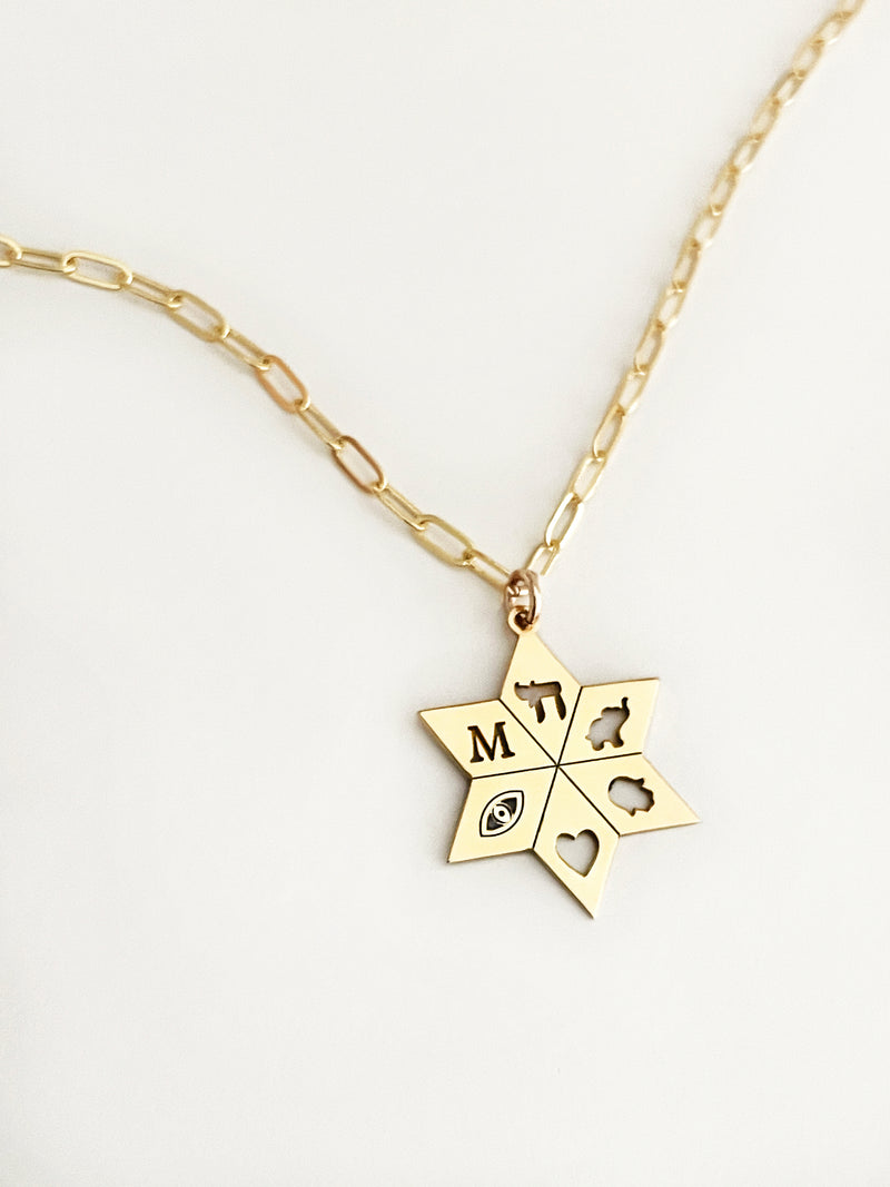 Amelia Star of David Initial Paperclip Necklace
