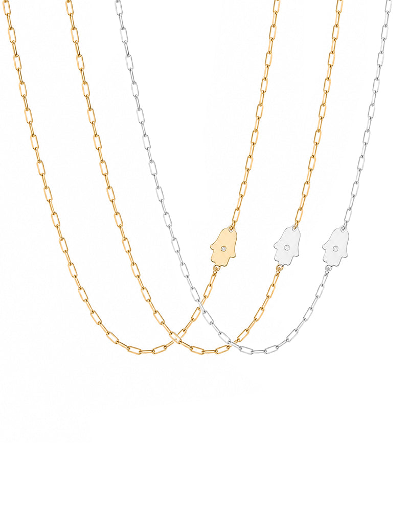 Dani Hamsa Diamond Paperclip Necklace