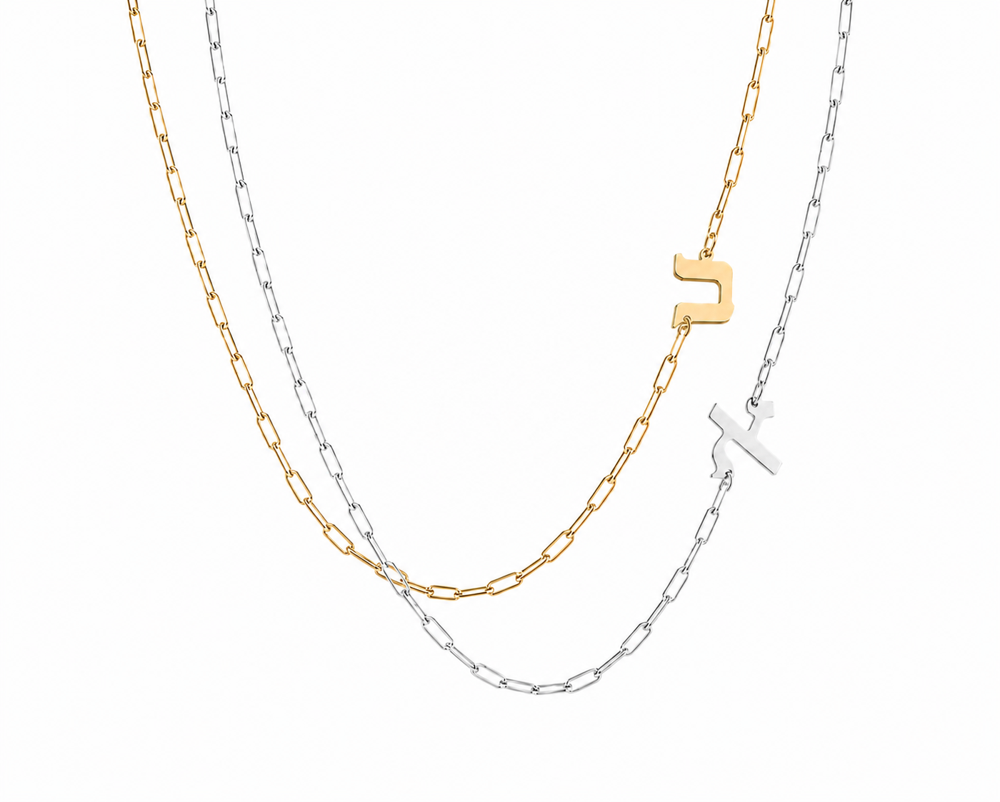 Hebrew Side Initial Paperclip Necklace