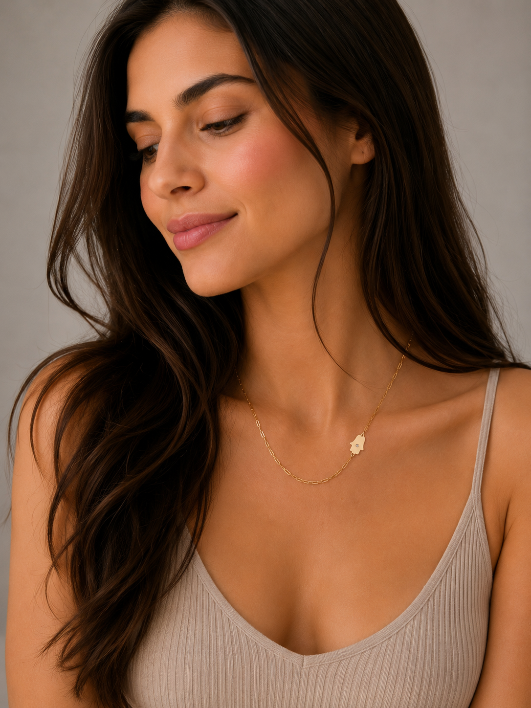 Dani Hamsa Diamond Paperclip Necklace
