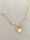 Heart Star of David Diamond Paperclip Necklace