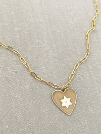 Heart Star of David Diamond Paperclip Necklace