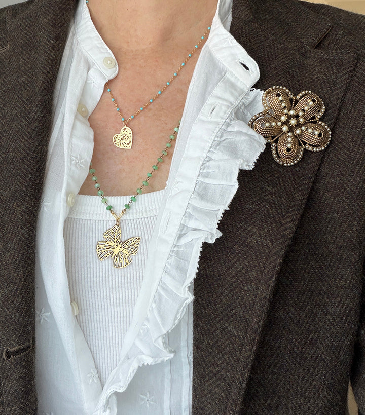 Aventurine Vintage Butterfly Necklace