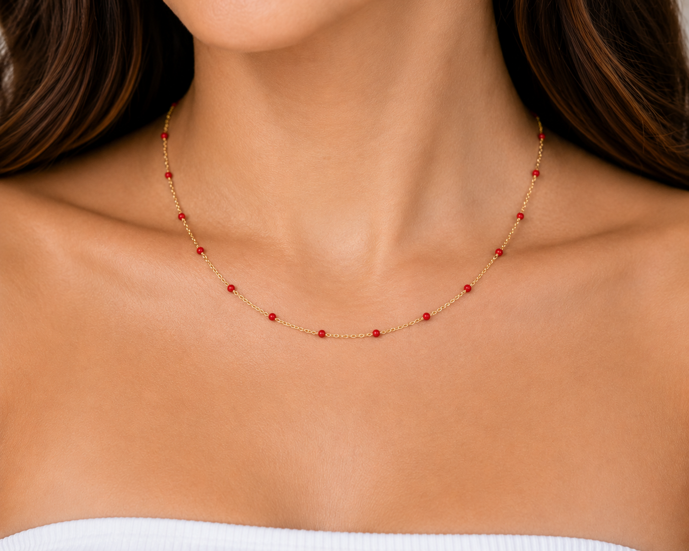 Mia Red Coral Enamel Beaded Chain