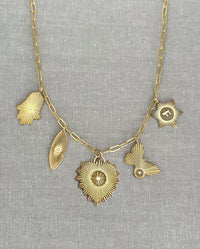 Vesta Heart Five Charm Initial Necklace