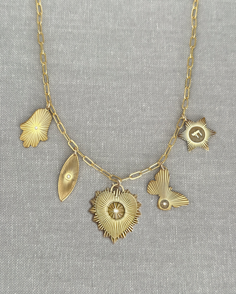 Vesta Heart Five Charm Initial Necklace