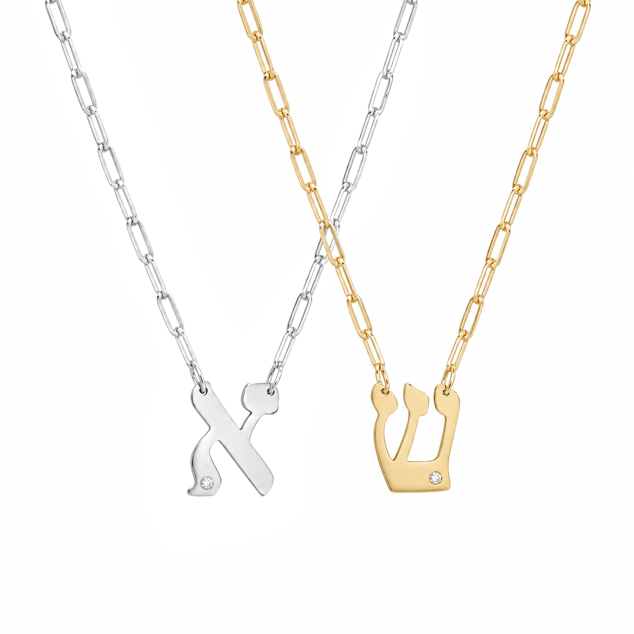 Hebrew Initial Paperclip Necklace