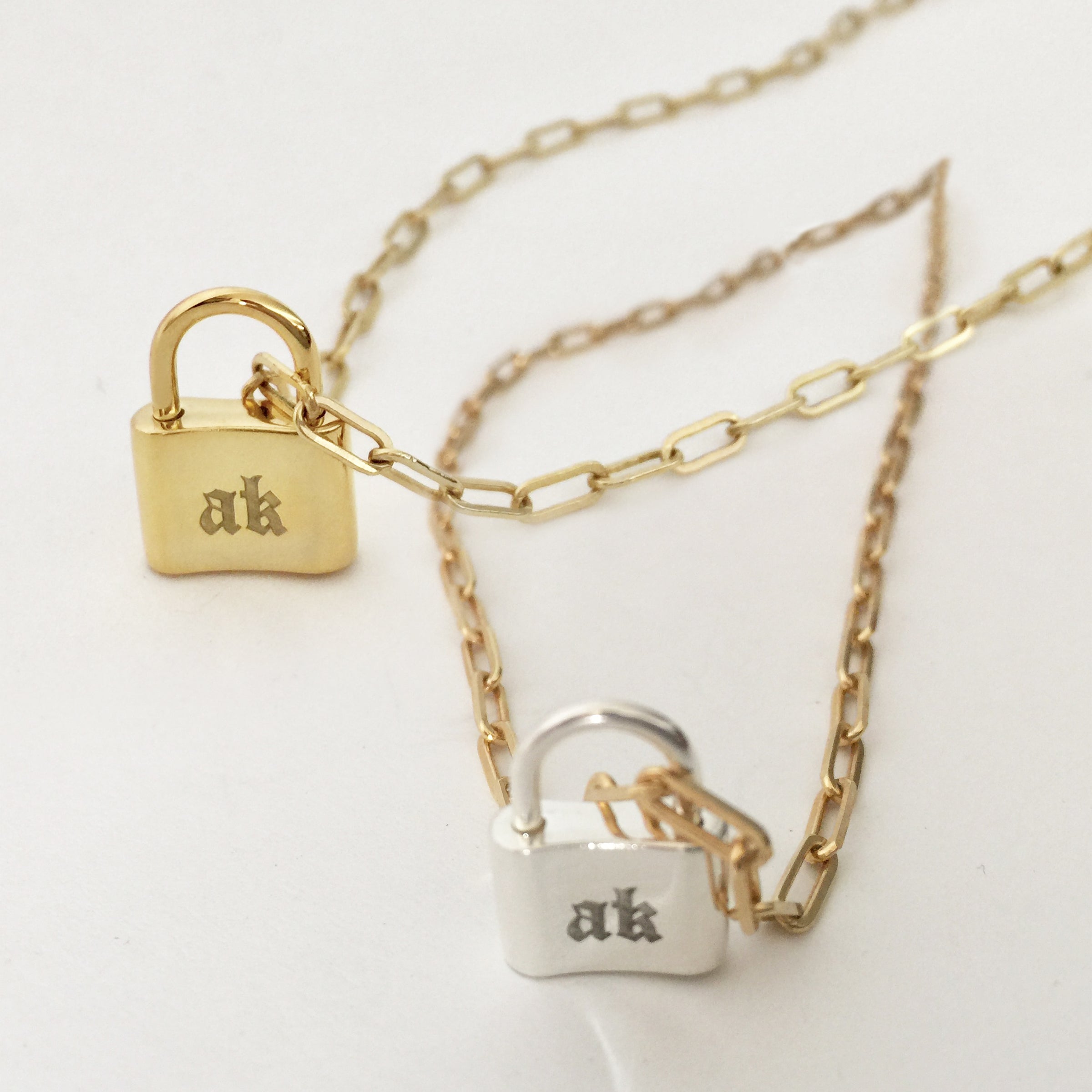 Personalized Initial M Lovers Lock Pendant Necklace Gold Plated Silver