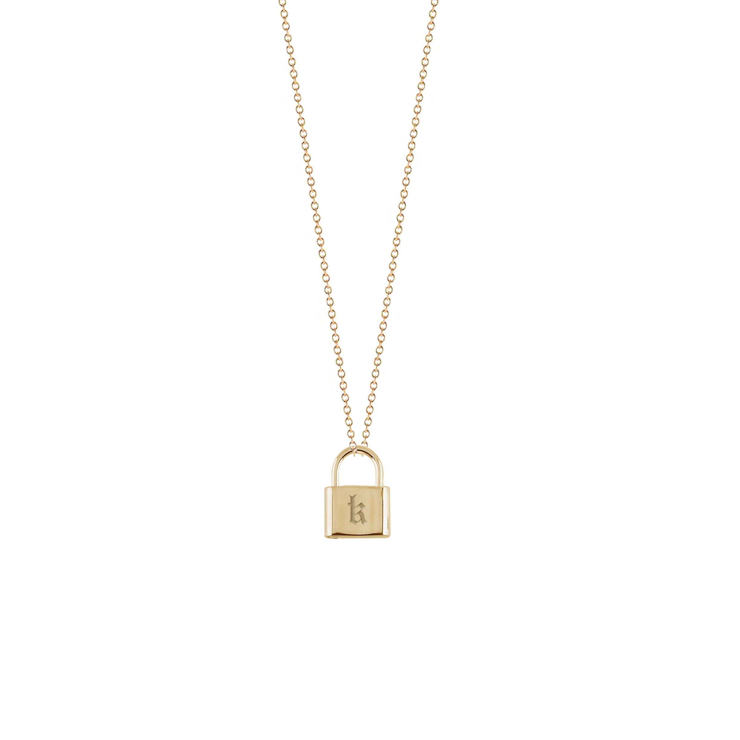 Zoë Chicco 14k Gold Old English Initial Small Padlock XS Curb Chain Necklace  – ZOË CHICCO